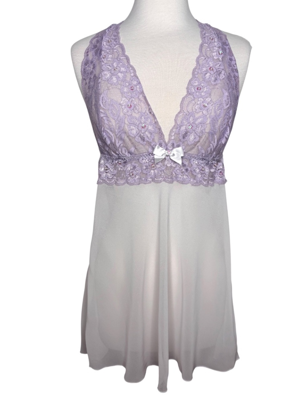 Frederick's of Hollywood Sheer Lilac Purple Lace White Babydoll Lingerie Size XL